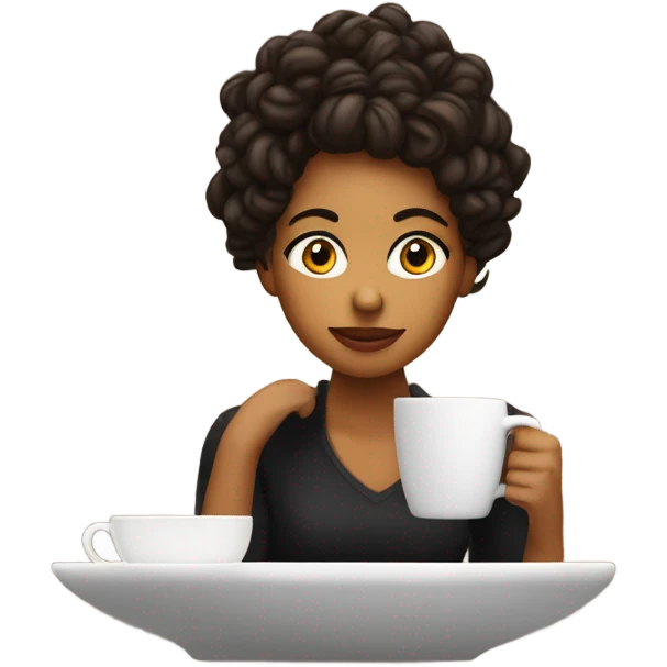 Chica pelo chino negro tomando café  emoji