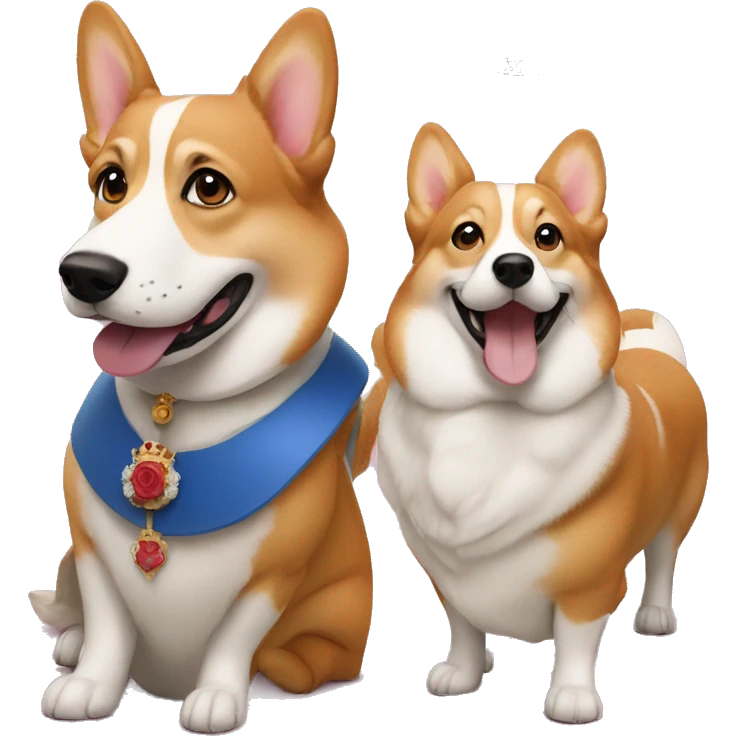Queen Elizabeth and three Corgis  emoji