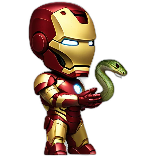 iron man looking his hand holding an snake on his hand  emoji