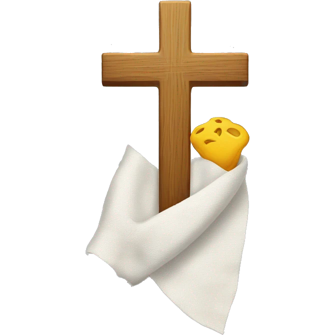A Cross with a piece of while cloth over it emoji