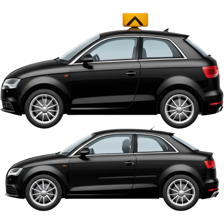 create an ios emoji of a black car, car shape must be similar to a model audi a3, being towed by a tow car. profile horizontal view on transparent background emoji