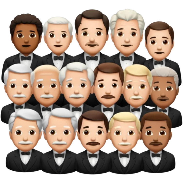 Generate in realistic style Franklin, Edison, Ford in the first row, Einstein, Jobs and Musk in the second behind them. png on transparent background emoji