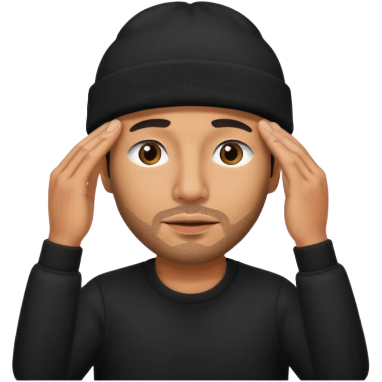 Hispanic man with black beanie hat pulled down over eyes emoji