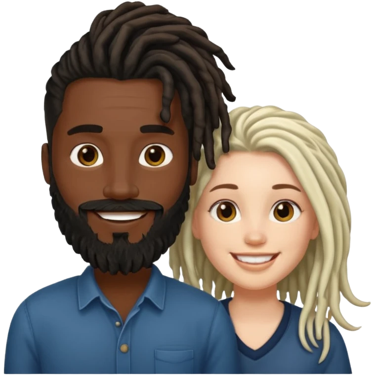 Couple emoji -WHITE with man with beardon and BLACK FEMALEwith mid length locs emoji