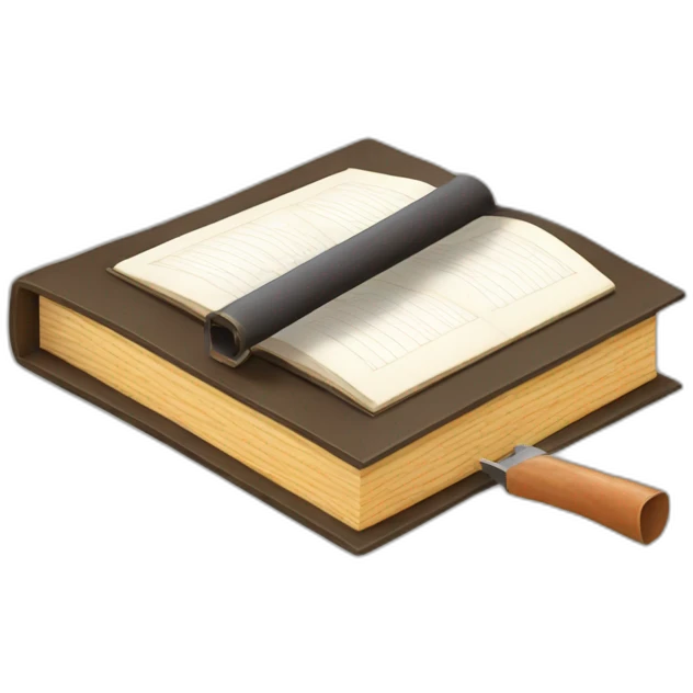 isometric thick BOOK with picture of wood, welder, leather, tools emoji