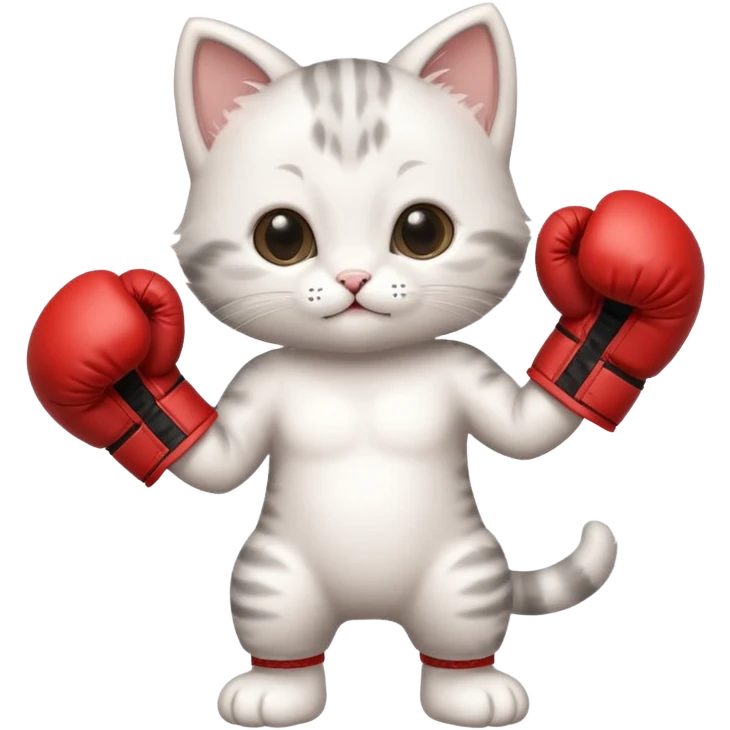 Adorable happy baby kitten standing with boxing gloves  emoji