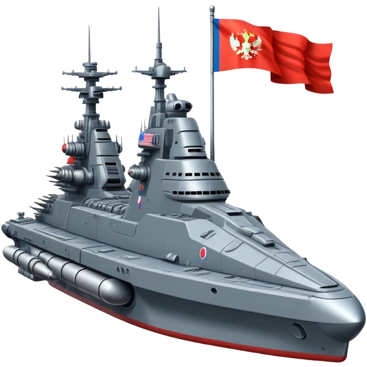 Huge Russian space battleship with prominent flag and missile launchers emoji