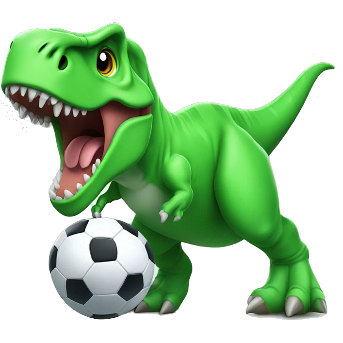 green t-rex playing soccer  emoji