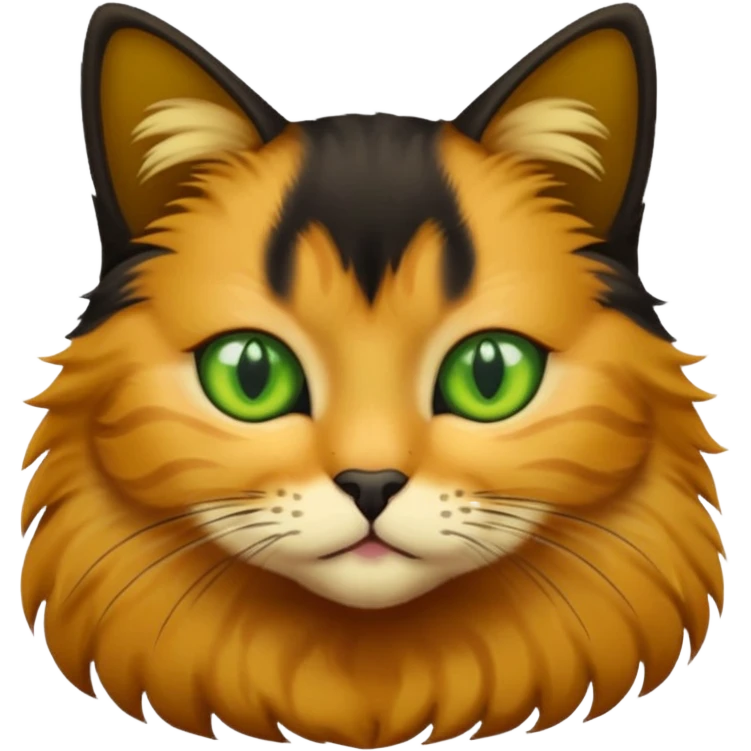 fluffy black brown and yellow cat with green eyes emoji