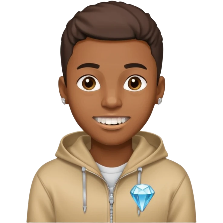 Black young guy who haves taper haircut ,zip hoodie and with a diamond grillz in her tooth emoji