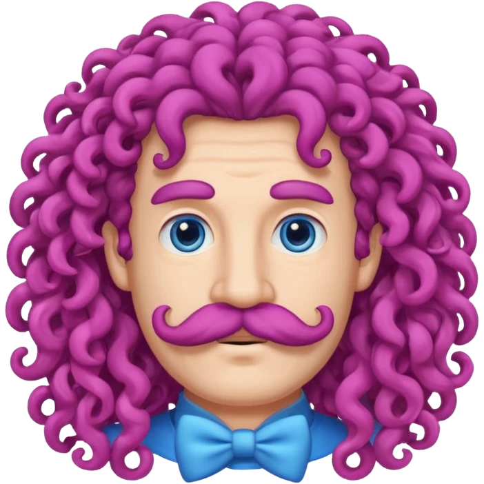 man with verycurly long blue hair pink big mustache  emoji
