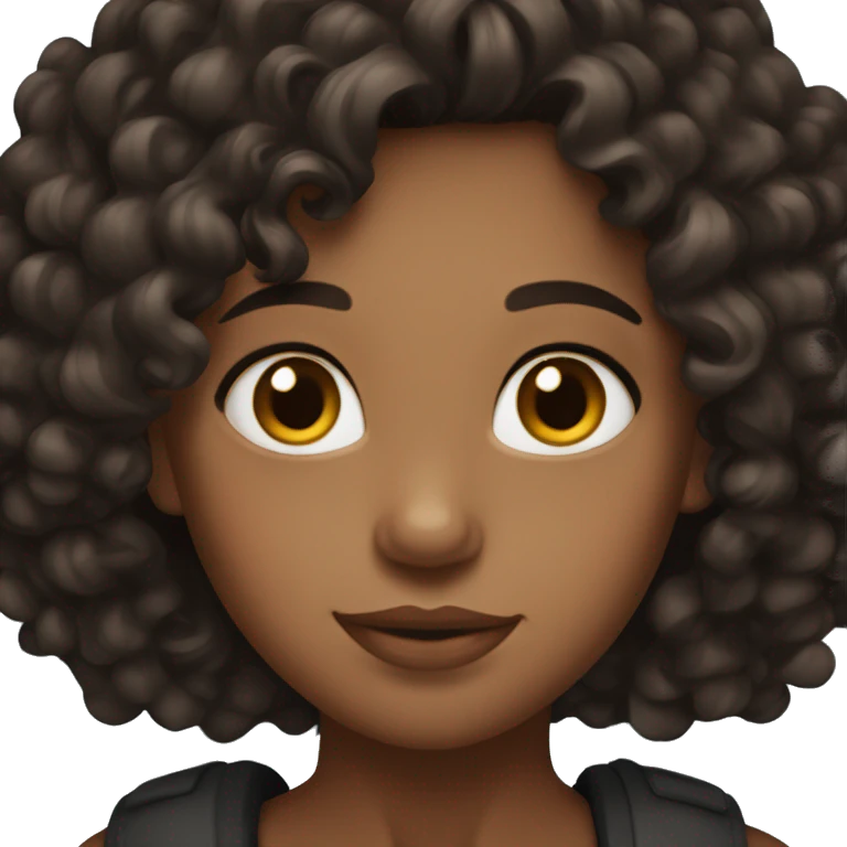 A girl with curly black brown hair and matte skin emoji