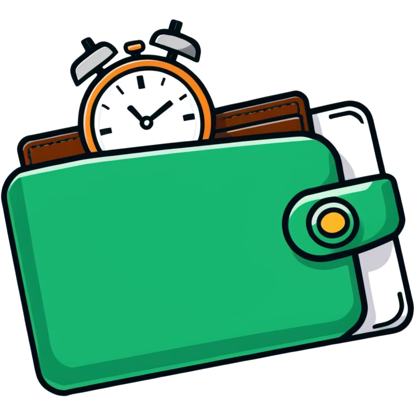 black wallet with a small clock hovering above it emoji