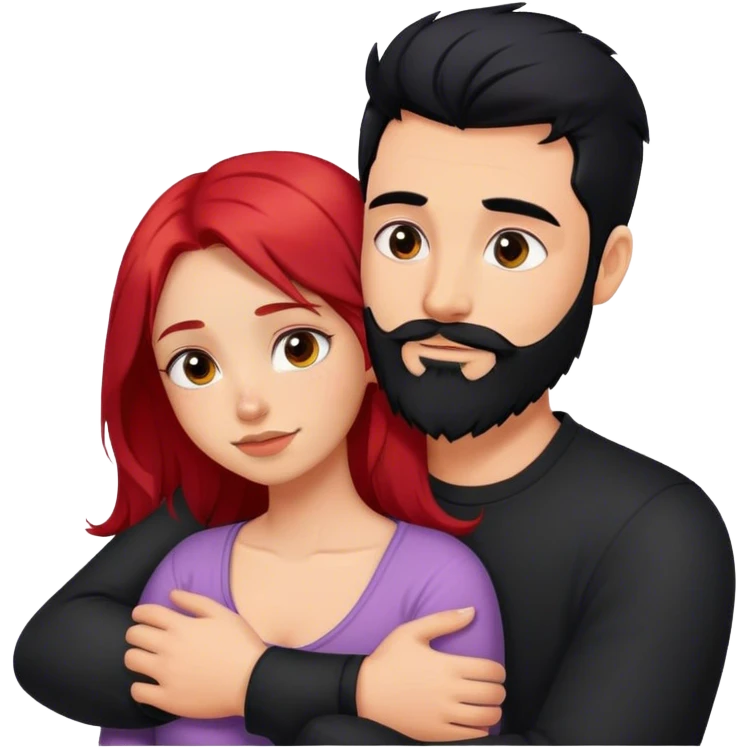 Girl red hair hugging guy with black hair and the beard  emoji