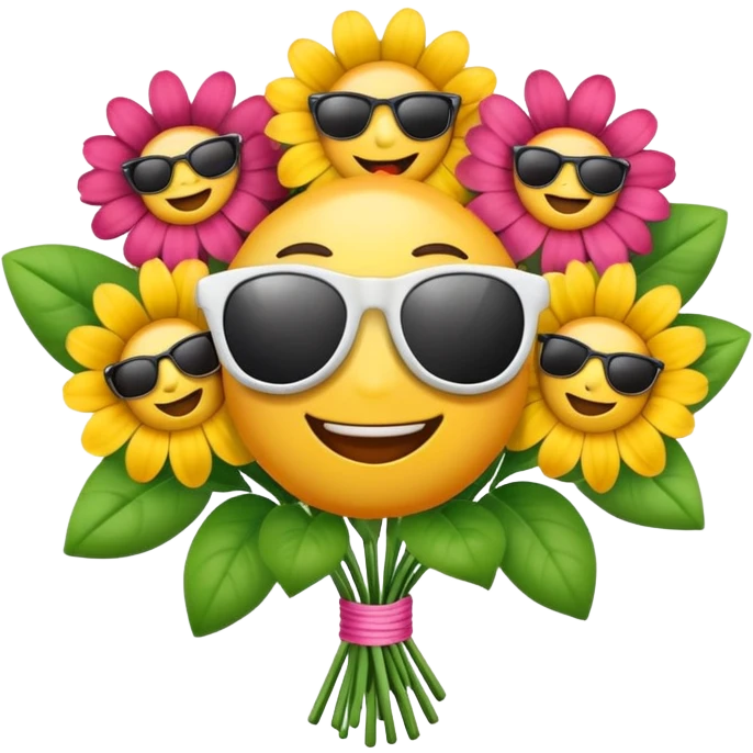 a bouquet of flowers with sunglasses and playful grins, emoji style, for Mother's Day emoji
