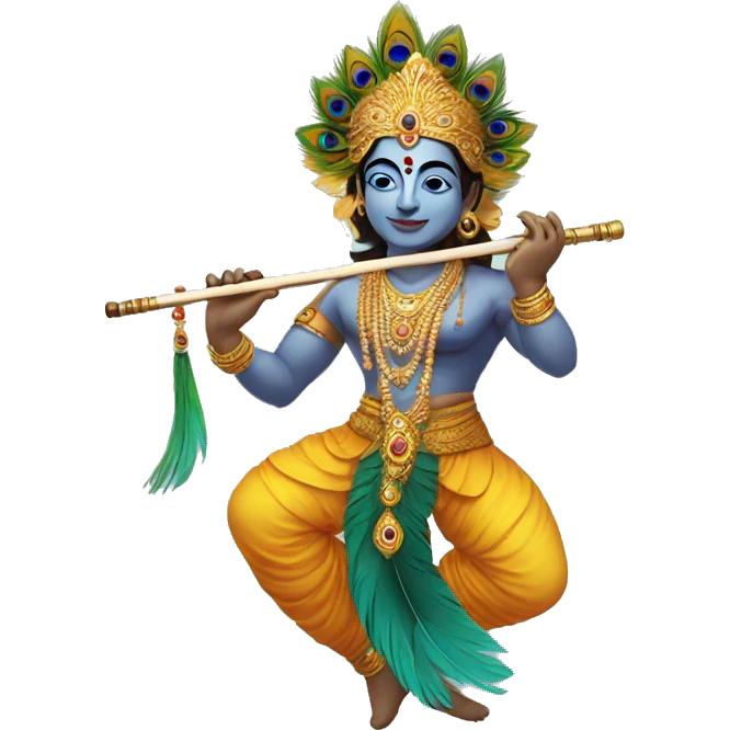 Lord Krishna with peacock feathers and flute  emoji