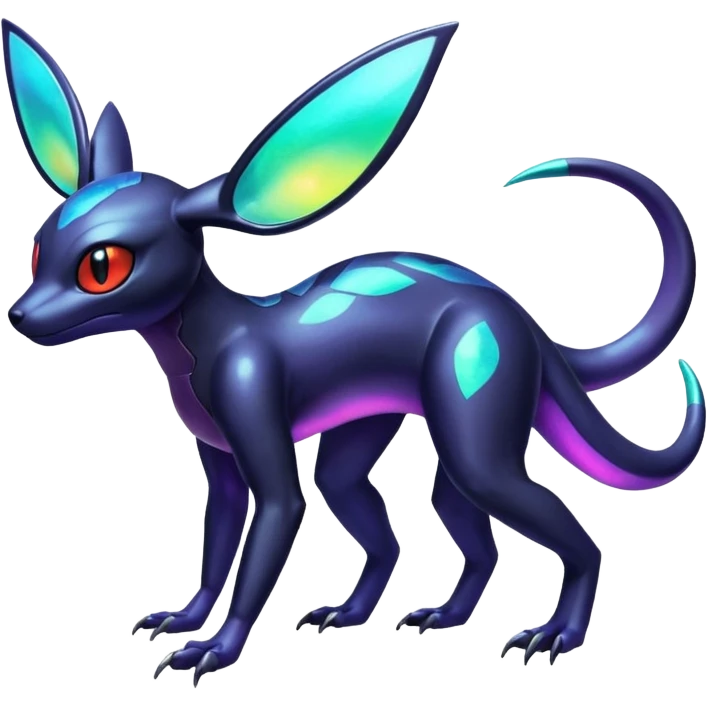 Shiny Iridescent Genesect-Umbreon-Salandit-Fakémon-hybrid-creature (full body)  emoji