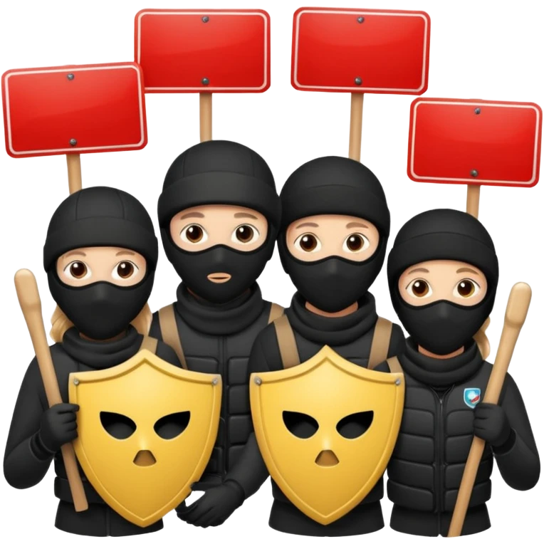 Ski mask people wearing black with shields and signs emoji