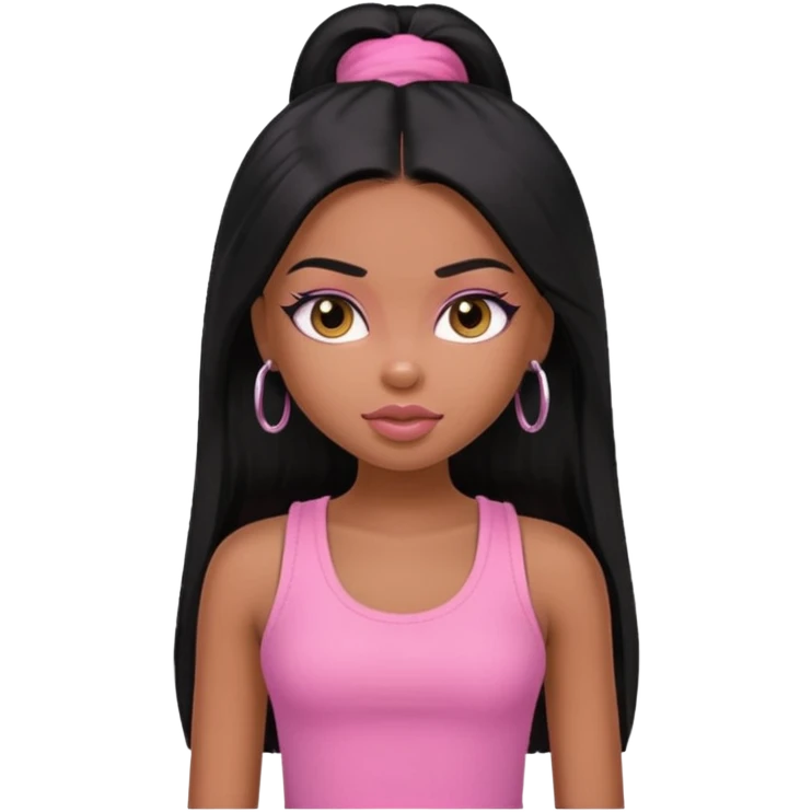 a pretty bratz dusky girl with long straight black color hair and pink tank top on emoji