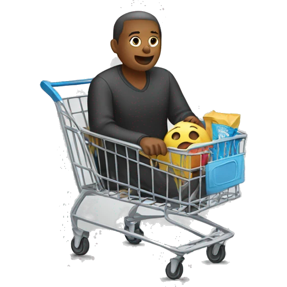 Person sitting in shopping cart emoji