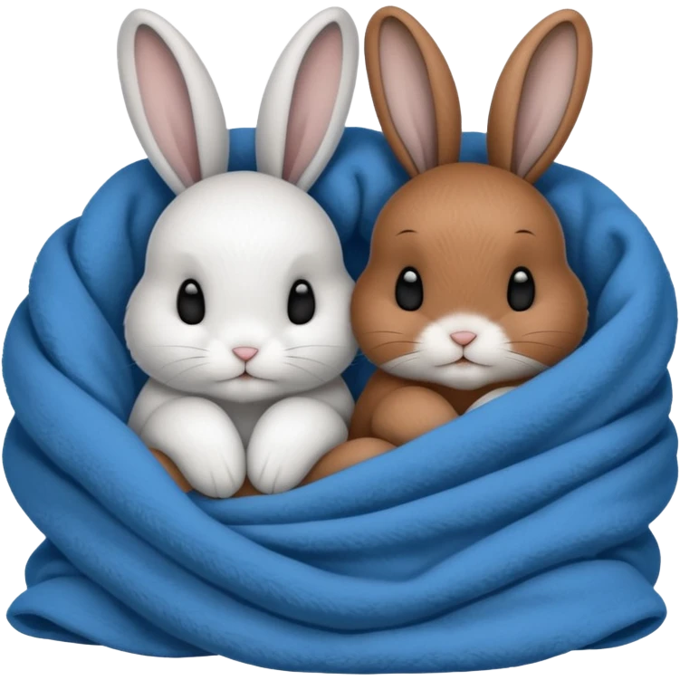  Two bunny's also black, brown & white, in a blue blanket cuddling together emoji