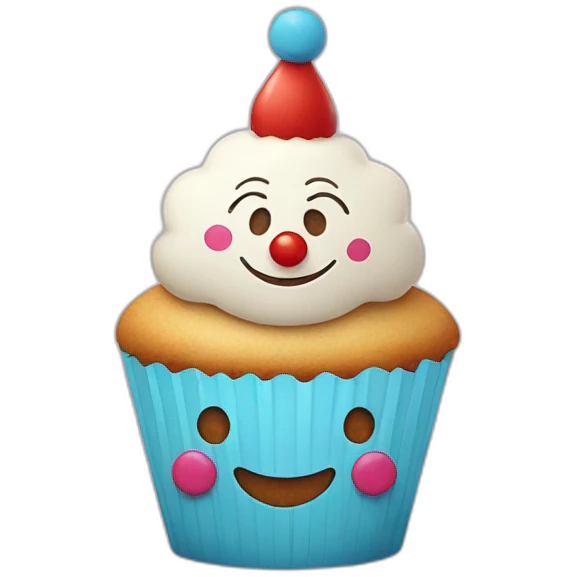 Happy cupcake with a clown sitting on it  emoji