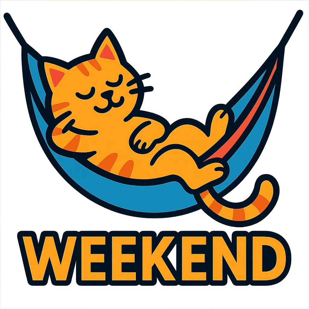 cat in a hammock, weekend relaxation emoji