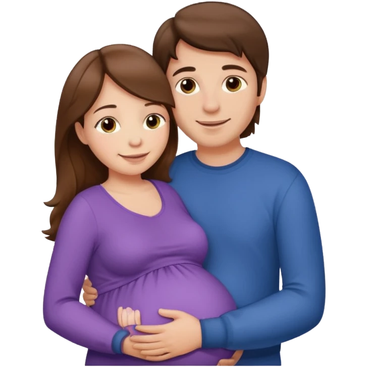 Pregnant woman with long brown hair and fair skin and man with short brown hair and fair skin hugging.

 emoji