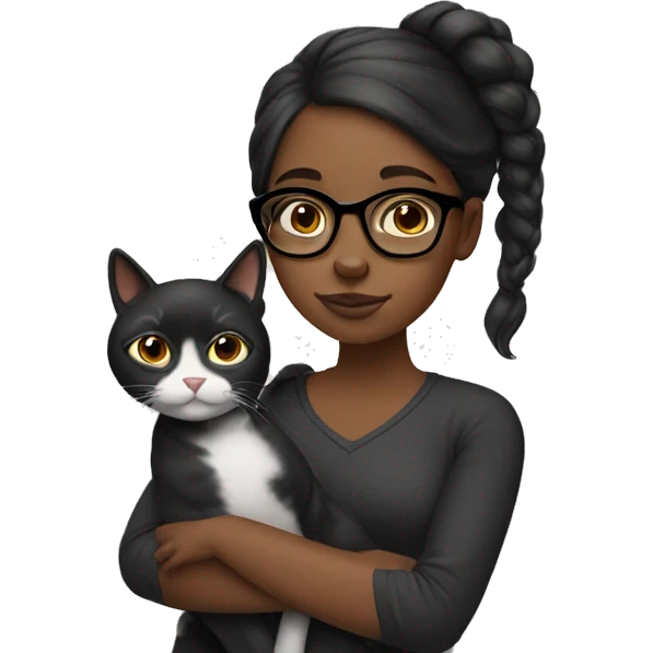 Black girl wears glasses holding a cat on her shoulder  emoji