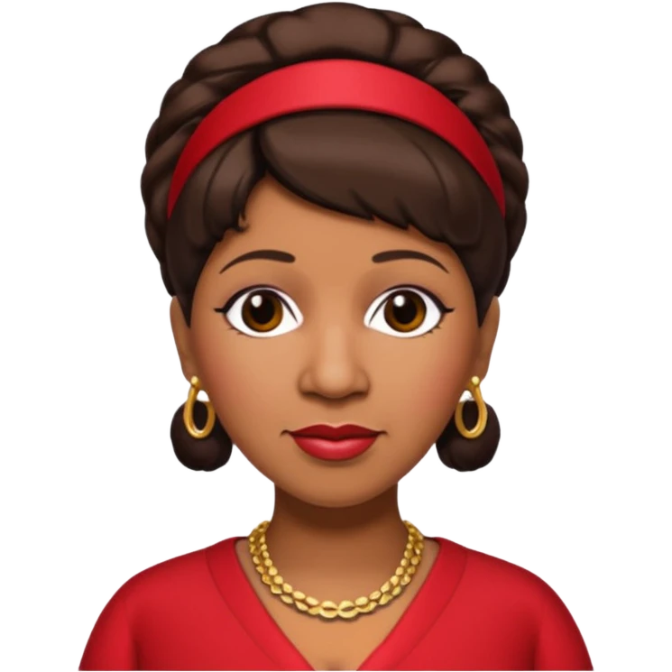 Aretha Franklin with dark brown hair, red outfit emoji