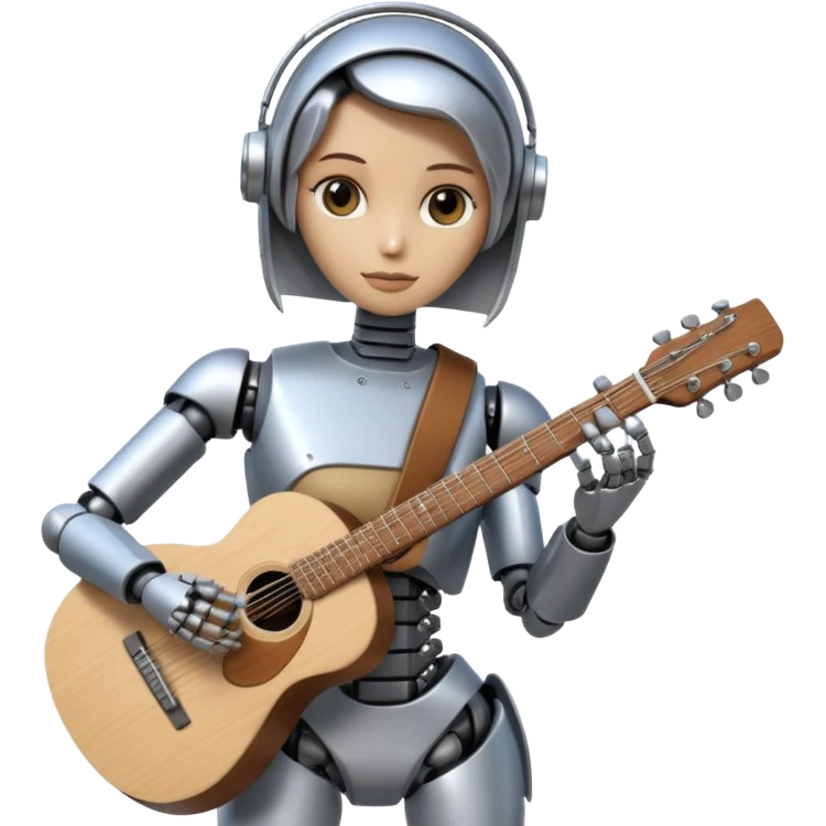a robot carry her note and guitar and try to change the world emoji