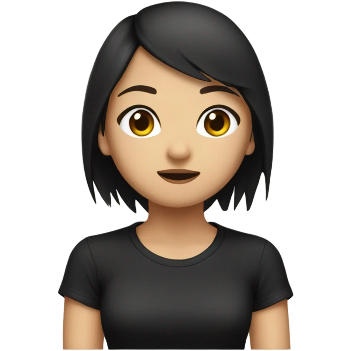 An Asian girl with short brown hair and black “Metallica” t-shirt emoji
