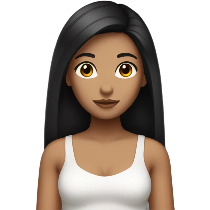 A girl with light brown skin and brown eyes and dark black straight hair and a white tube top emoji