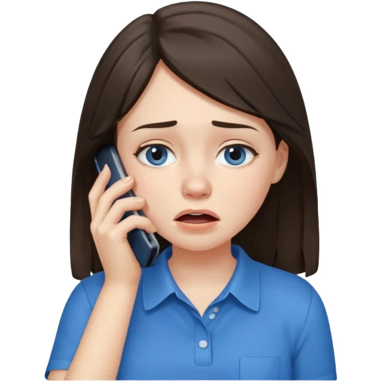 generate a brunette girl crying while taljking on a mobile phone emoji