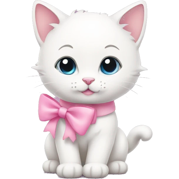 White kitty with a bow and pink hearts around emoji