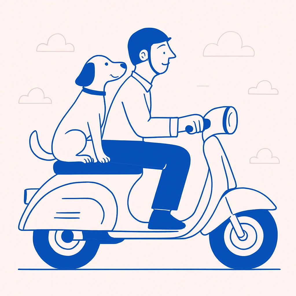 man and his pet dog riding a Vespa emoji