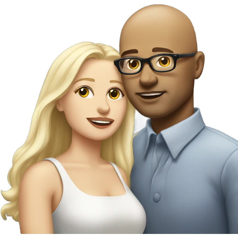 Clean shaven Bald man wearing glasses kissing a white blonde woman with long hair emoji