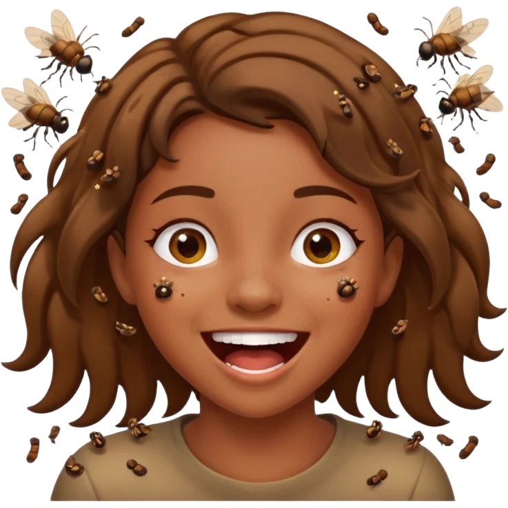 Fille en caca habillée en caca qui pu et pleure de rire avec des mouches autour emoji