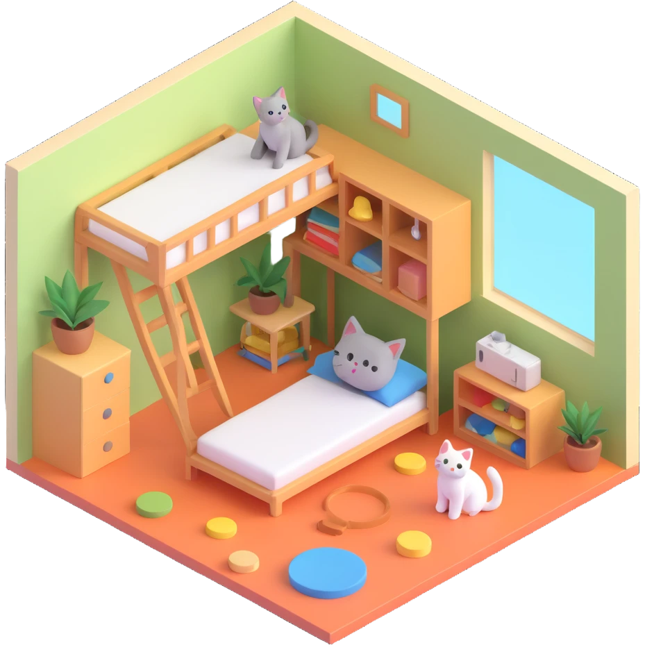 cat room interior isometric emoji