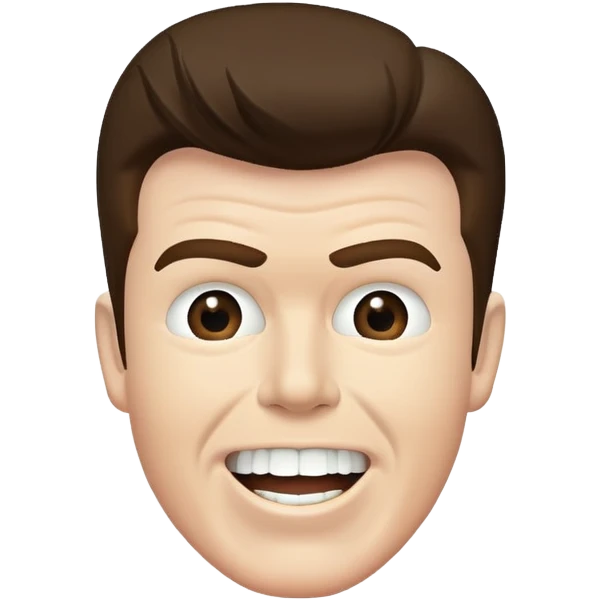 Rick Astley with straight face but with front teeth out and the picture is from the era of 1970-1995 or 2000 emoji