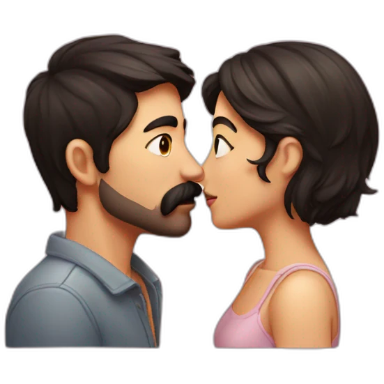Kissing couple dark hair moustache emoji