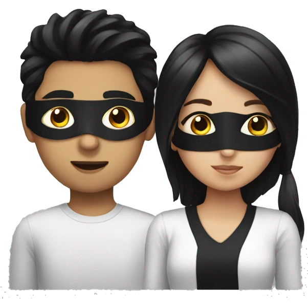 a boy with a black hair wearing a black mask and girl emoji