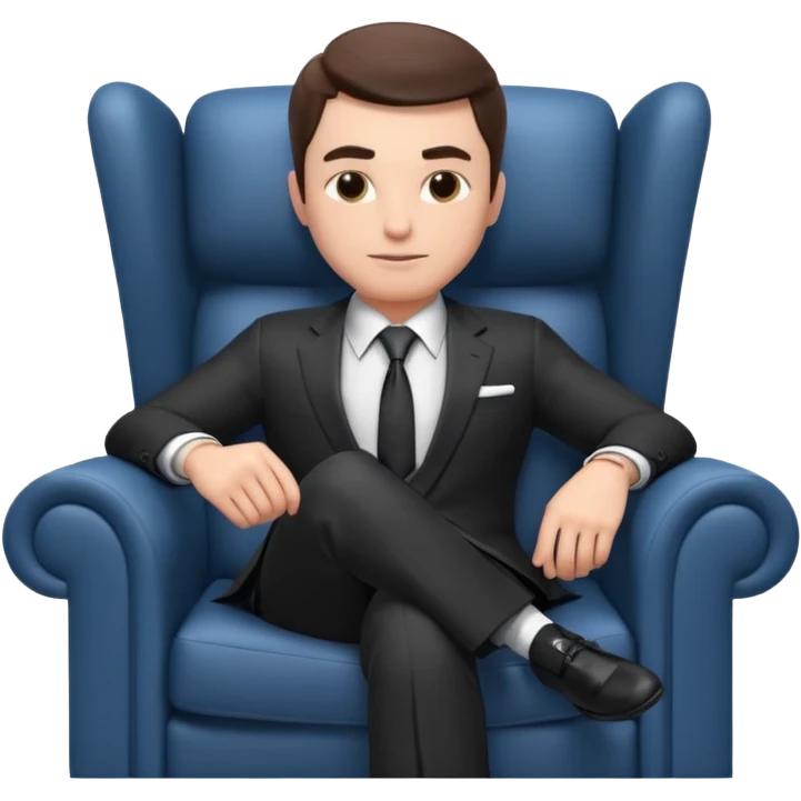 businessman sitting in an armchair, confident relaxed pose, formal suit and tie, professional corporate vibe, 3D cartoon style, mobile game icon style, clean background, no text, no watermark
 emoji