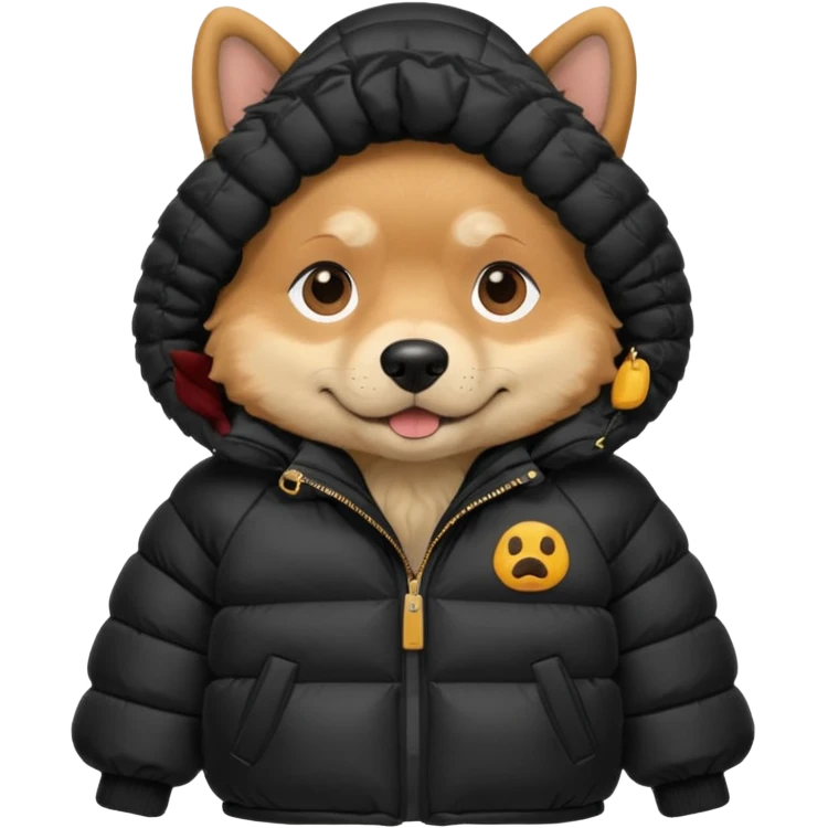  dog in oversized black puffer with hood emoji