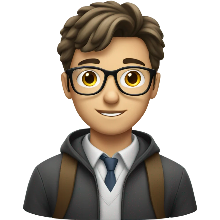White brunette boy with glasses studying  emoji