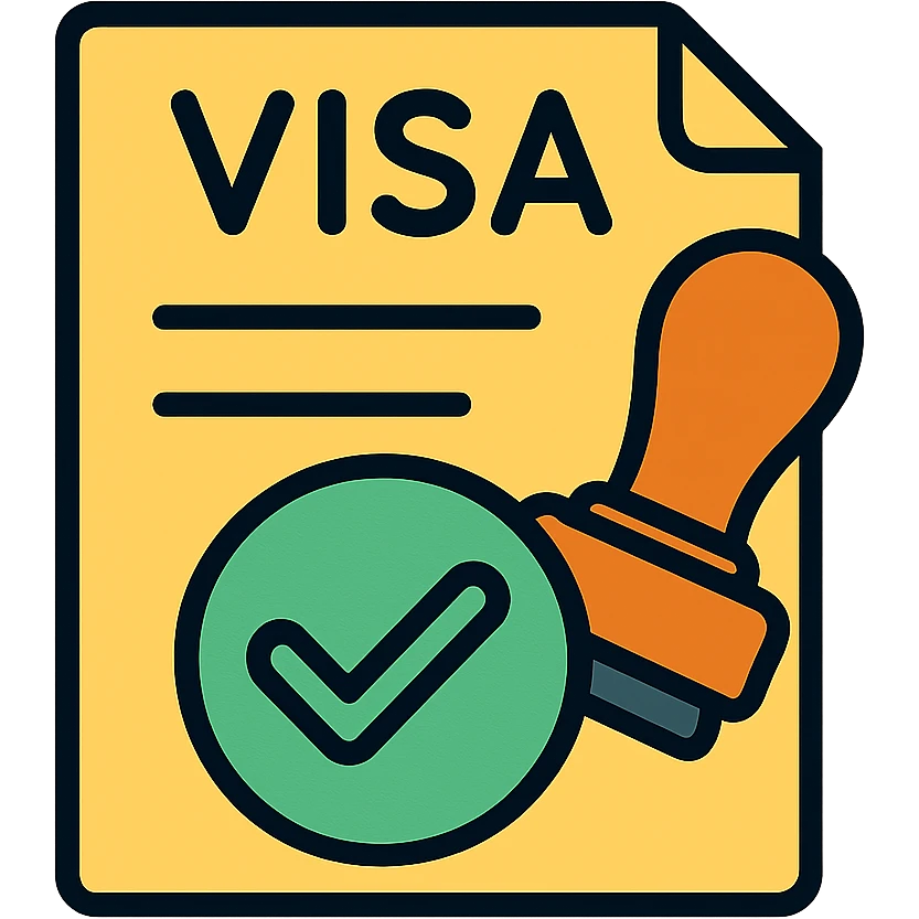 Visa application document with approved stamp emoji