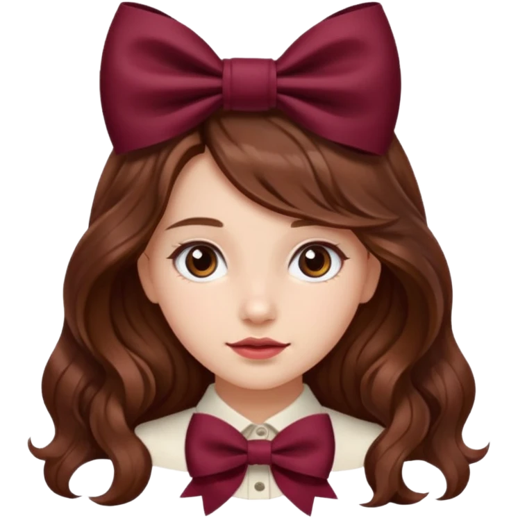 girl wavy long brown hair with a burgundy bow emoji