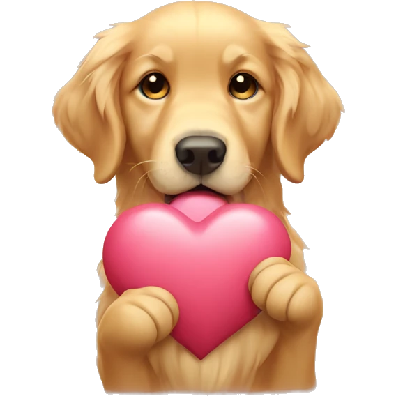 Golden Retriever holding a heart in paws  emoji