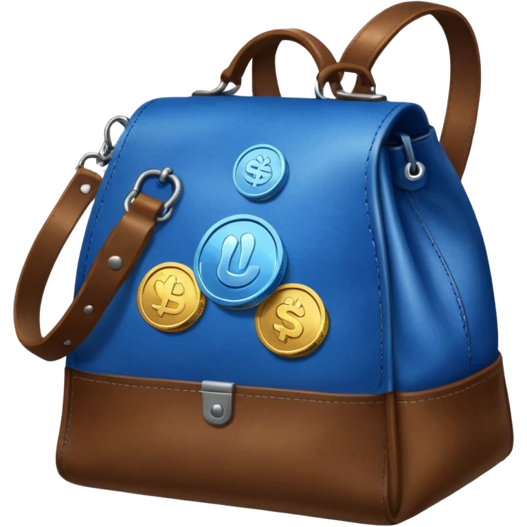 blue coins on top a brown leather bag  emoji