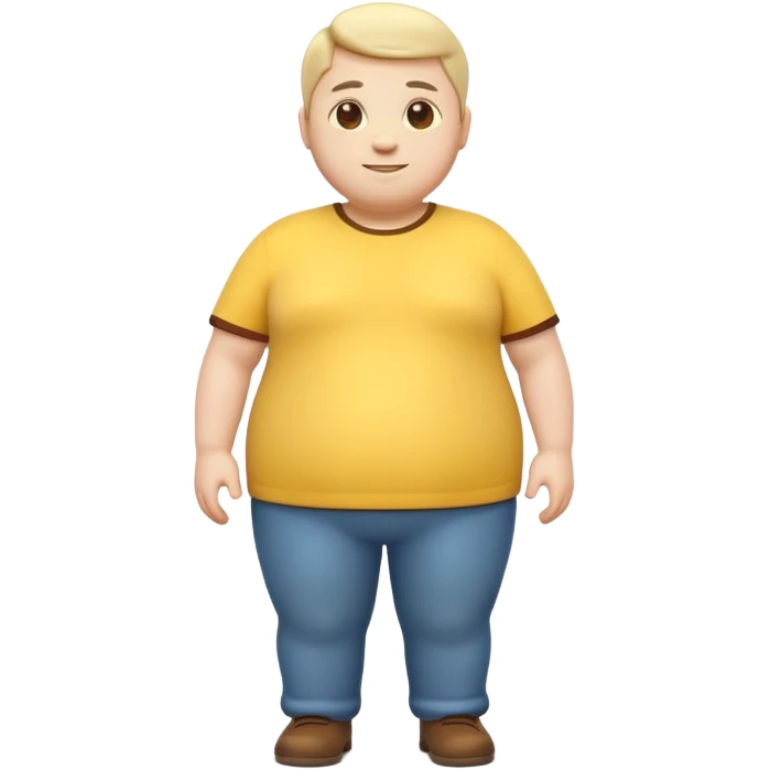 A 3D emoji in iOS emoji aesthetic style of a chubby full-body person standing upright, with round belly, soft features, and a cheerful smile. Glossy texture, bright lighting, minimal white background, friendly and expressive design. emoji